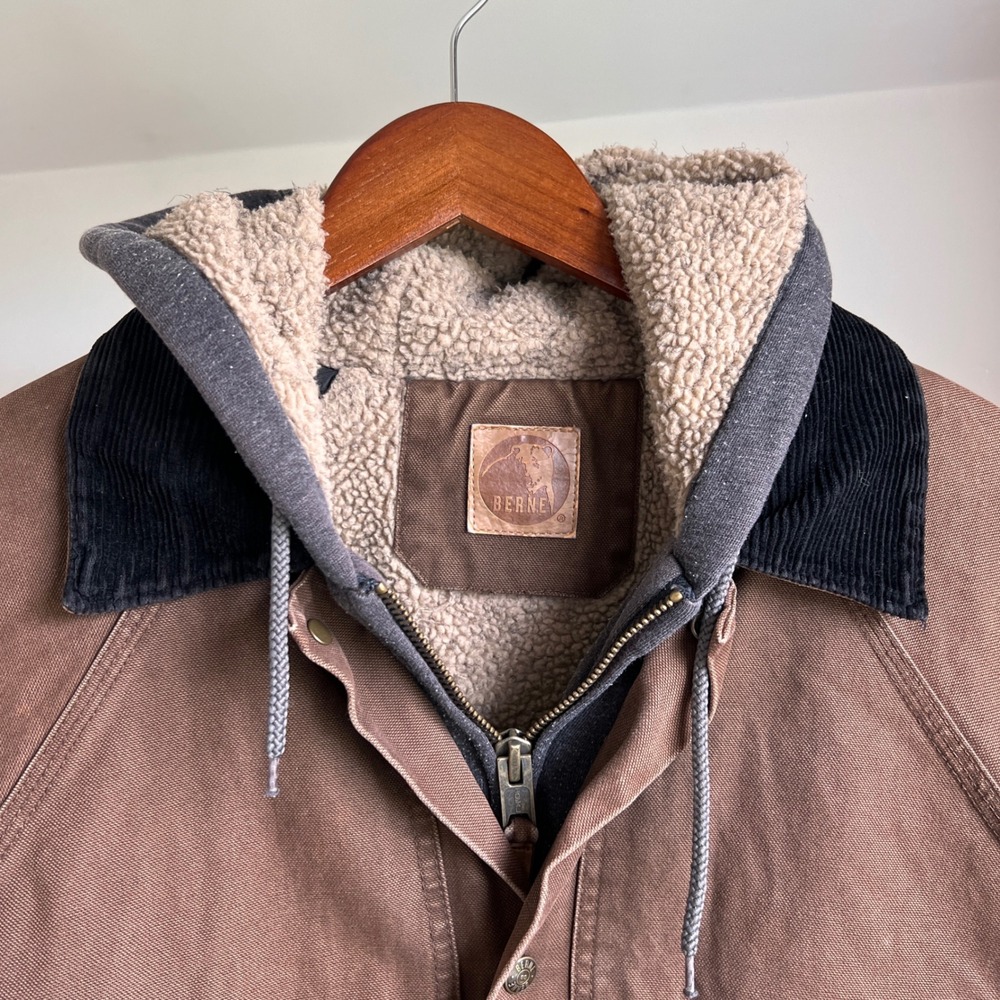 Vintage Berne Hooded Work Jacket Size XXL Brown Sherpa Duck Canvas Utility Coat - Picture 7 of 7